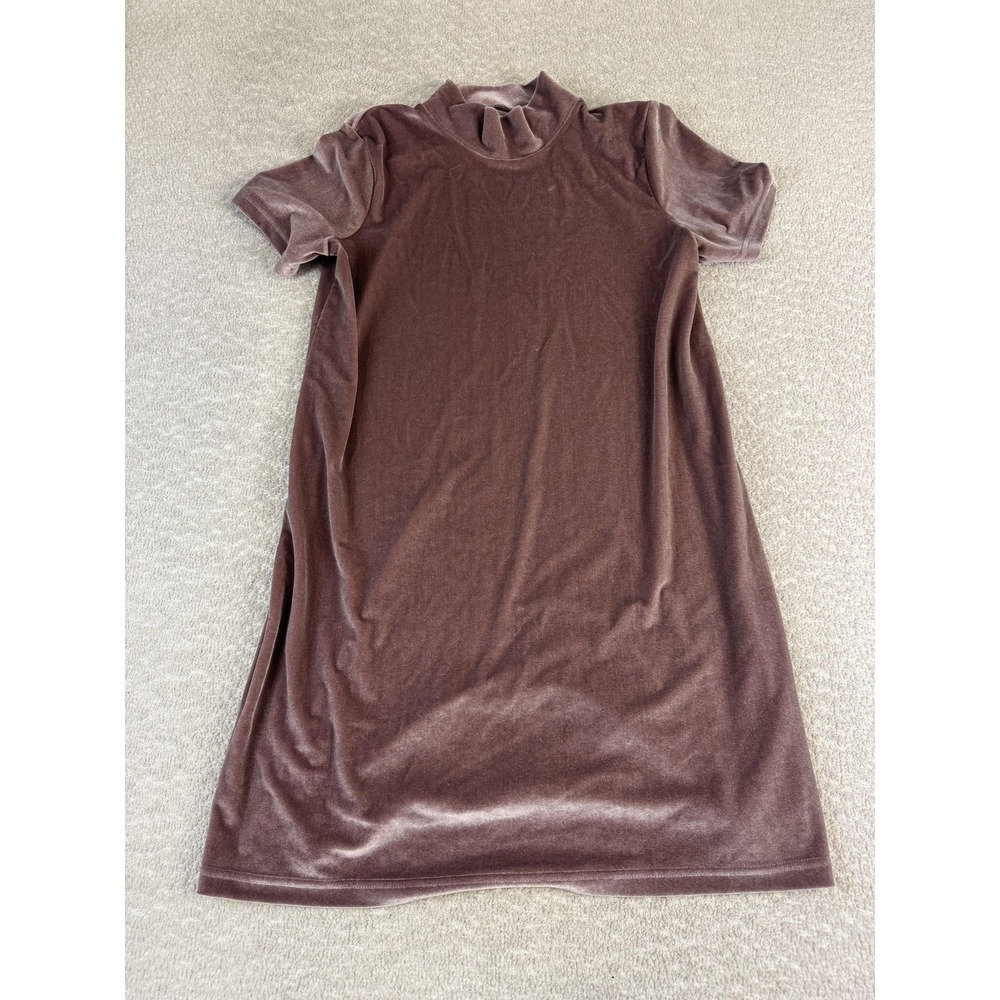 Madewell Dress Womens Medium Pink Velvet Mock Neck Short Sleeve Shift Stretch